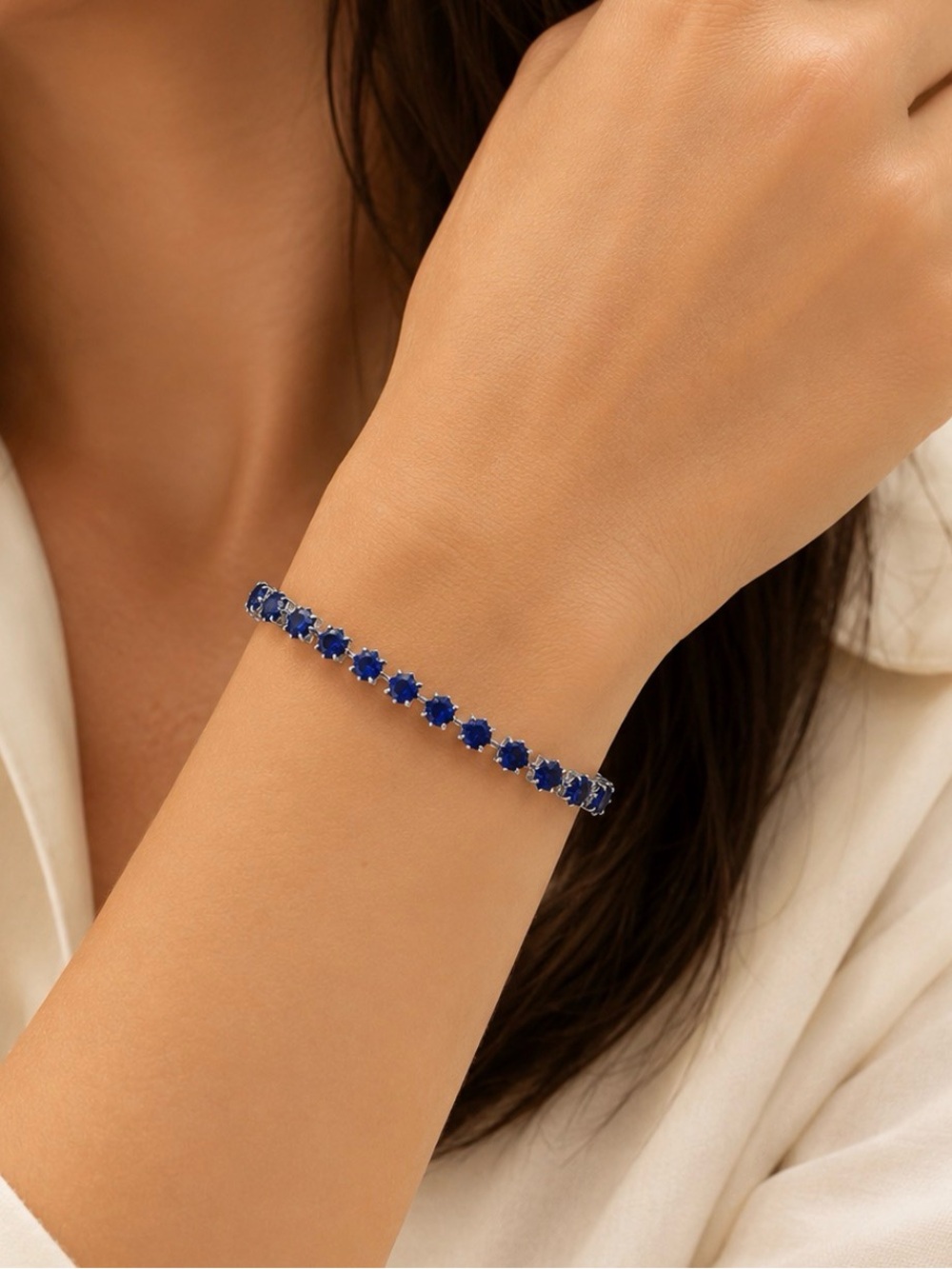NWT Pretty Bird Jewelry white gold plated Bracelet with Blue Stones and extender